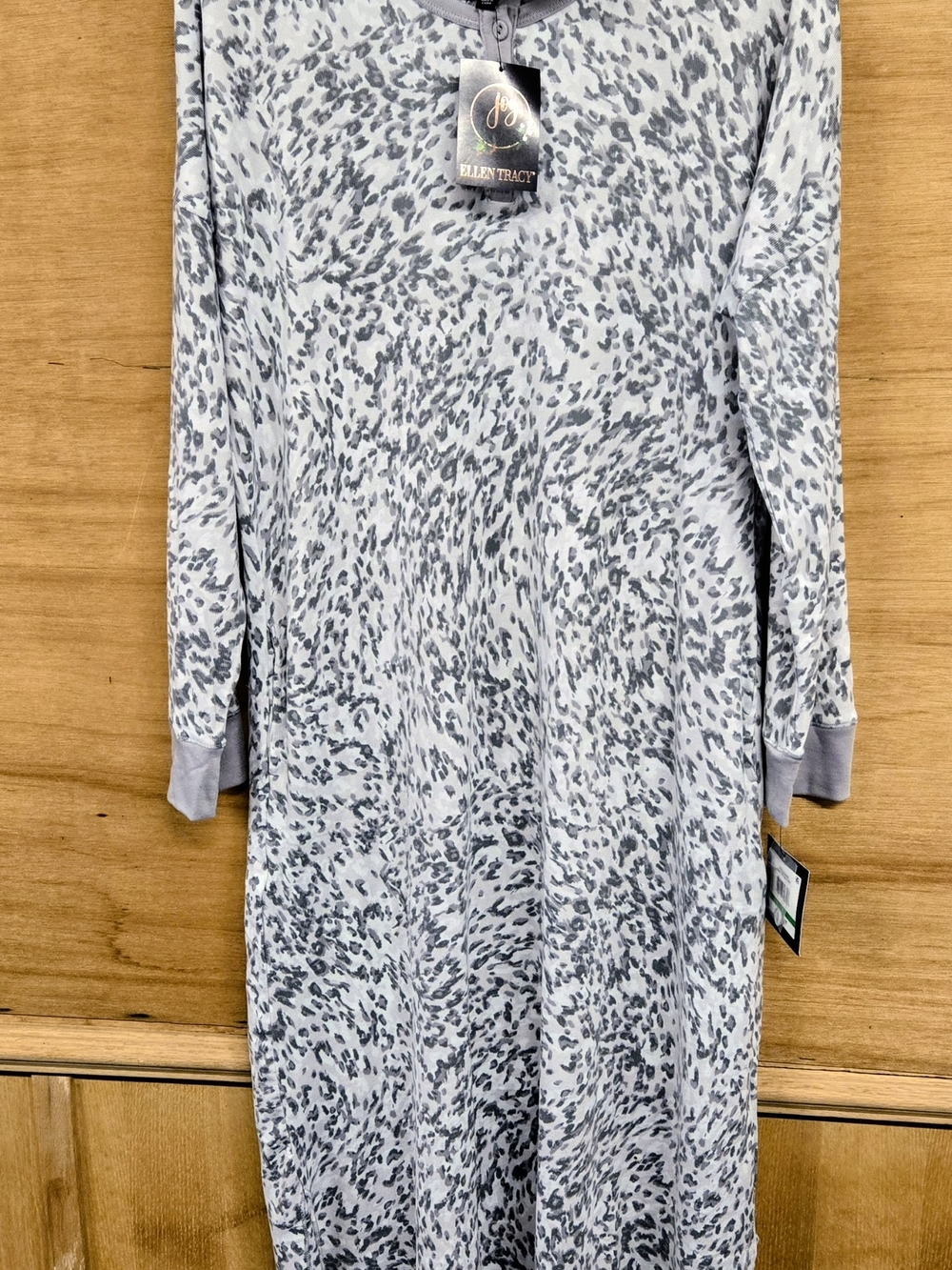 Ellen Tracy Gray Animal-Print Long Sleeve Nightgown And Headband